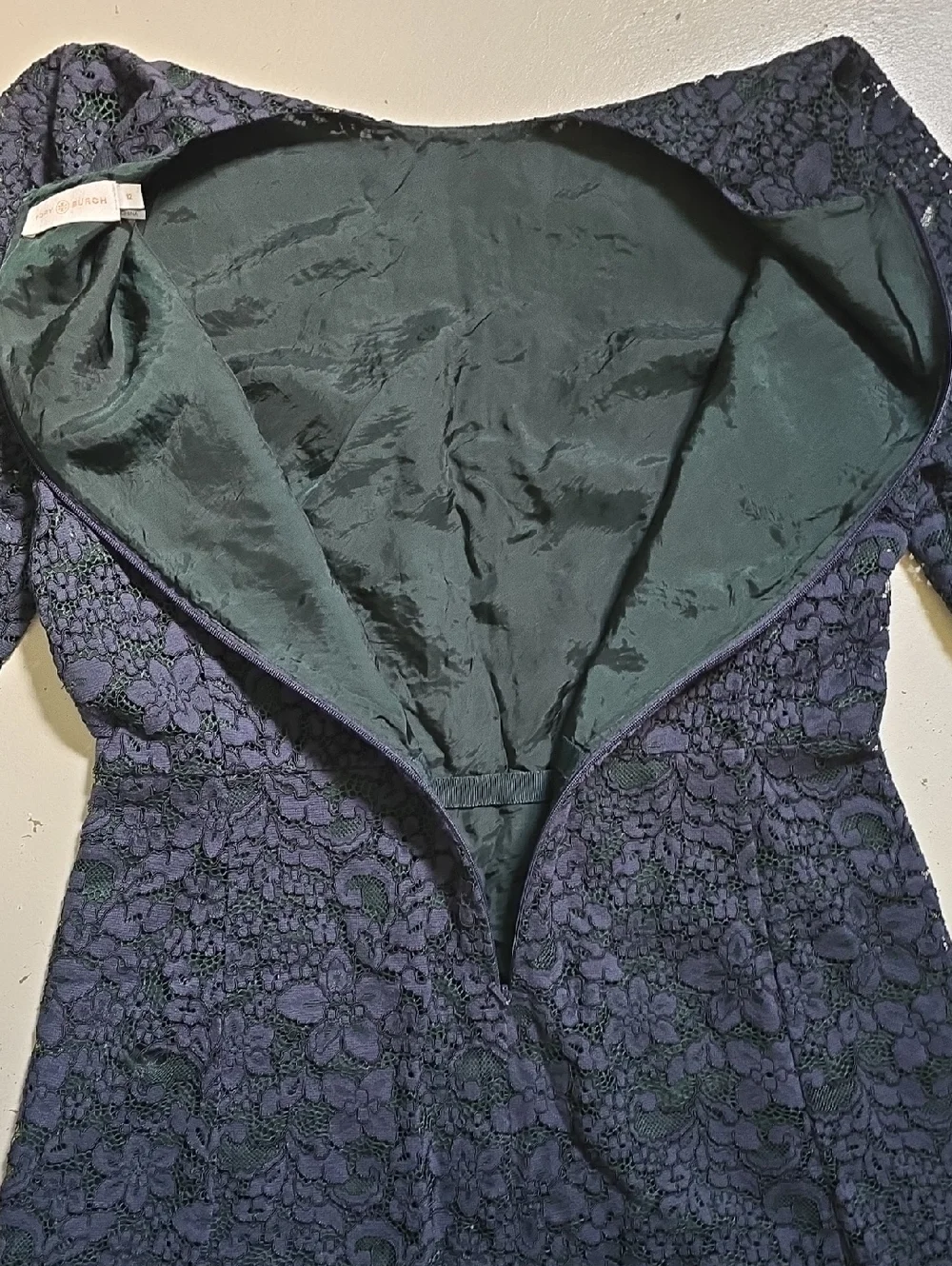 Tory Burch Blue Green Lace Sheath Cocktail Boho Dress Size 12